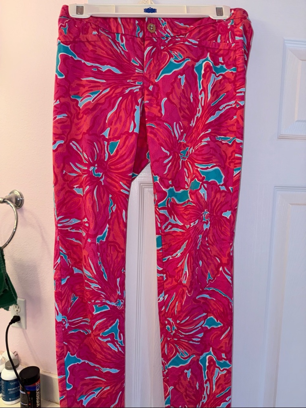 Lilly Pulitzer Pink Teal Floral Straight Leg Pants